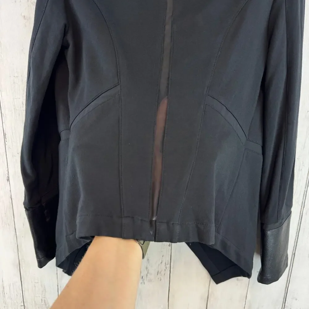 Blanc Noir Black Faux Leather Stretch Cotton Moto Jacket Mesh Accent Size Small